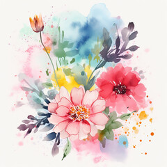 Colorful watercolor flower illustration Generative AI technology