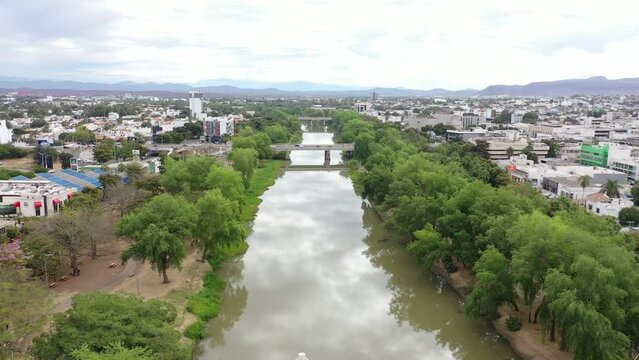 Culiacan city of sinaloa mexico, "tres rios" , "three rivers zone", wide drone view from the sky 4k