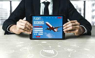 Online flight booking website provide modish reservation system . Travel technology concept .
