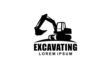 Excavator symbol with silhouette style for logo template, sign and brand.