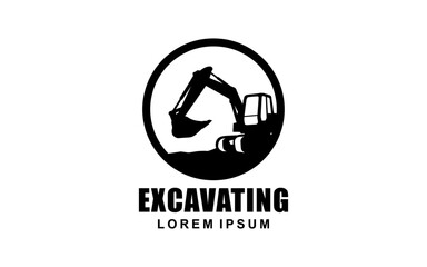 Excavator symbol with silhouette style for logo template, sign and brand.