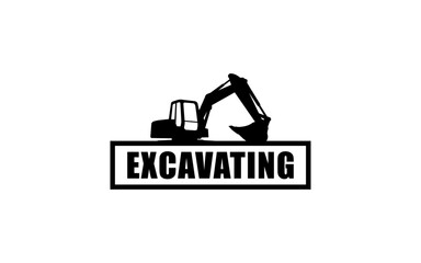 Excavator symbol with silhouette style for logo template, sign and brand.