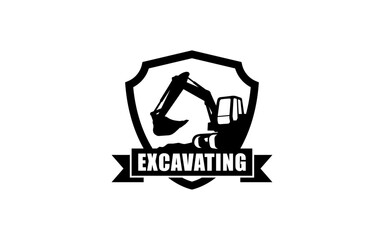 Excavator symbol with silhouette style for logo template, sign and brand.
