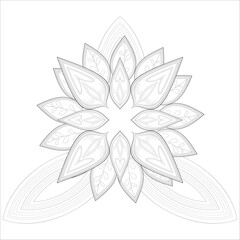 Doodle flowers in black and white pleasing for adults' coloring page. pleasing decorative flower of Coloring book page for adult Black outline and white background
