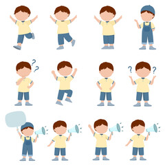 Illustration of cute little boy in various poses