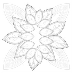Doodle flowers in black and white pleasing for adults' coloring page. pleasing decorative flower of Coloring book page for adult Black outline and white background