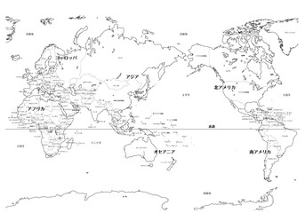 世界地図（白地図）国名・境界線あり