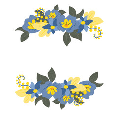 Floral frame in yellow and blue colors on white background, Vector illustration.