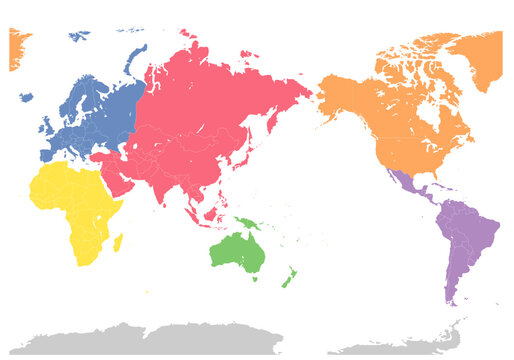世界地図（州・大陸）境界線あり