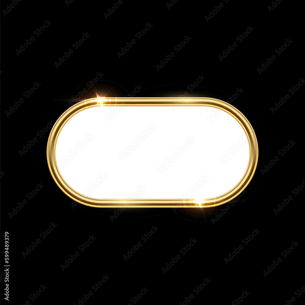 Poster 3d plate button of ellipse shape with golden frame vector illustration. realistic isolated website e