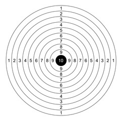 Blank paper round target template with shooting range numbers. Vector circle clean target for shooting practice