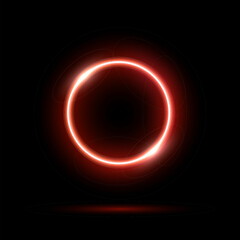 Glowing neon red circle isolated on black background. Round electric light frame. Geometric fashion design vector illustration. Empty minimal ring art decoration