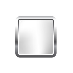Silver square button with frame vector illustration. 3d steel glossy elegant design for empty emblem, medal or badge, shiny and gradient light effect on plate isolated on white background