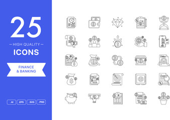 Vector set of Finance icons. The collection comprises 25 vector icons for mobile applications and websites.