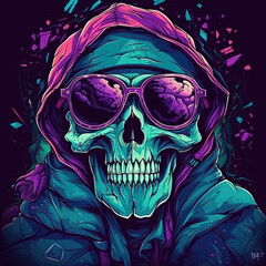 Gothic Skull Vibrant Vision Skull and Reaper in Hood streetwear style Illustration AI generated
