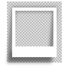 Empty white photo frame isolated on transparent background with shadow.