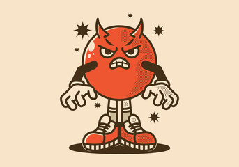 Vintage mascot character of ball head devil with an angry expression