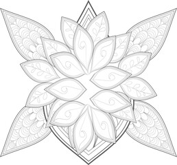 Zentangle flowers in black and white for coloring book. Hand Drawn Flowers for Adult Anti Stress of coloring page in Monochrome  Isolated in white background
