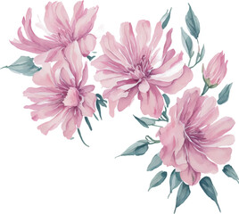 Watercolor light pink flowers bunch for greeting card 