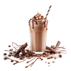 Chocolate milkshake with chocolate pieces and chocolate sauce. Generative AI - 599494119