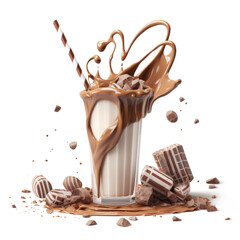 Chocolate milkshake with chocolate pieces and chocolate sauce. Generative AI - 599494148