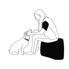 Female character with cute dog. Flat illustration. Pets, domestic animals concept for banner, website design or landing page