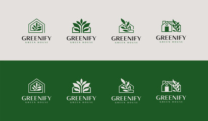 Green House Logo Set. Universal creative premium symbol. Vector sign icon logo template. Vector illustration