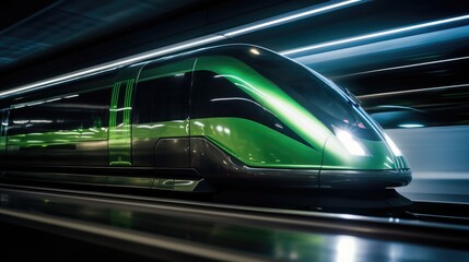 Fototapeta na wymiar Modern high-speed train in motion. Generative AI