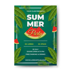 summer party with watermelon and tropical leaves design