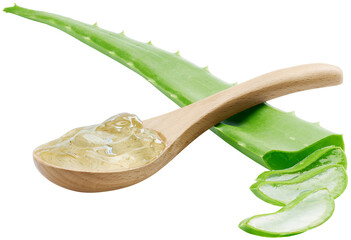 Aloe Vera slices and Aloe Vera gel on wooden spoon