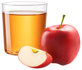 A glass of apple juice with red apples isolated