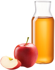 Bottle of apple juice with red apples isolated