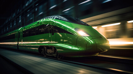 Obraz na płótnie Canvas Modern high-speed train in motion. Generative AI