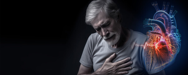 Fototapeta na wymiar Old man with heart disease , Generative ai