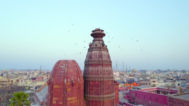 Aerial view of Shri Radha Madan Mohan Ji Temple located in Vrindavan, Uttar Pradesh, India