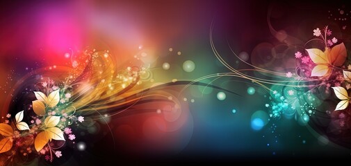 abstract background banner, gradient color with bokeh glitter glow light, flora flower light trail, Generative Ai

