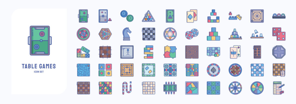 A collection sheet of linear color icons for Table Games, including icons like Air Hokey, Chess, Casino Chips,  and more