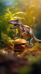 Dino Burger: Tilt-Shift Photo of a Playful Dinosaur Perched on Top of a Delicious Burger 2. Generative AI