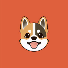 Cute cartoon dog face on orange background. Vector illustration for your design