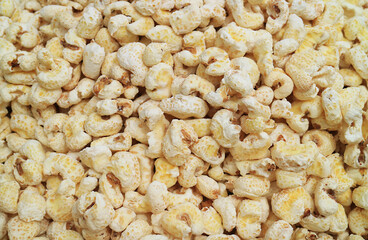 Heap of Pasankallas or Bolivian Popcorn for sale at the Local Market of Copacabana Town, Bolivia, South America