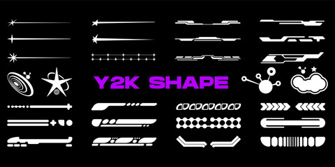 Big collection symbols and objects in y2k style. Retro futuristic elements for design