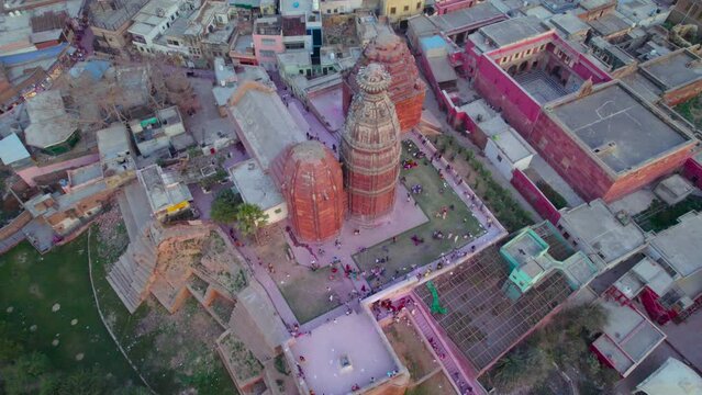 Aerial view of Shri Radha Madan Mohan Ji Temple located in Vrindavan, Uttar Pradesh, India