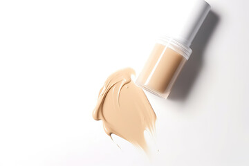 Liquid foundation strokes on light color background, Makeup creamy texture, Skin tone cosmetic product smear smudge swatch, Skin care beauty products.