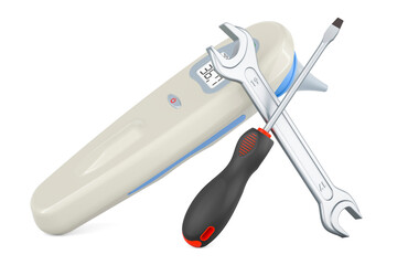 Digital Forehead and Ear Thermometer with screwdriver and wrench. 3D rendering