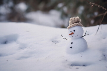 Obraz premium a snowy landscape with a snowman. generative AI