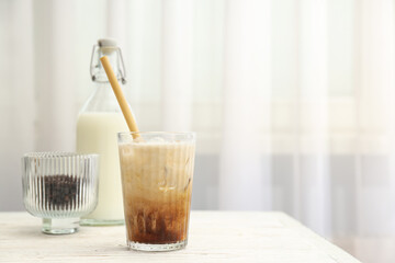 Cold drink for refreshing - ice coffee, space for text