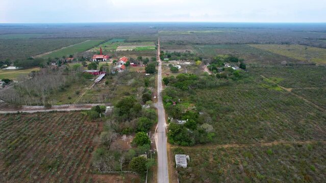 landing shot at huge hacienda henequenera at yucatan mexico