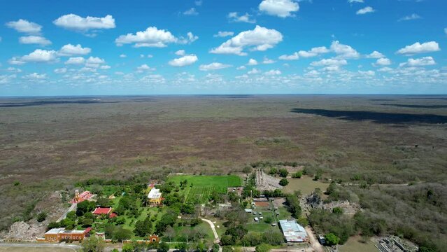 backwards drone shot of ake ruins at yucatan mexico