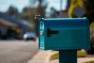 A bright blue mailbox. generative AI