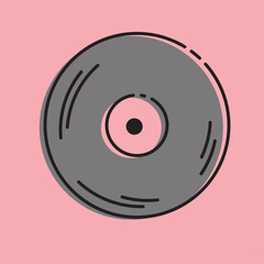 Vinyl record icon. Vector illustration on pink background.